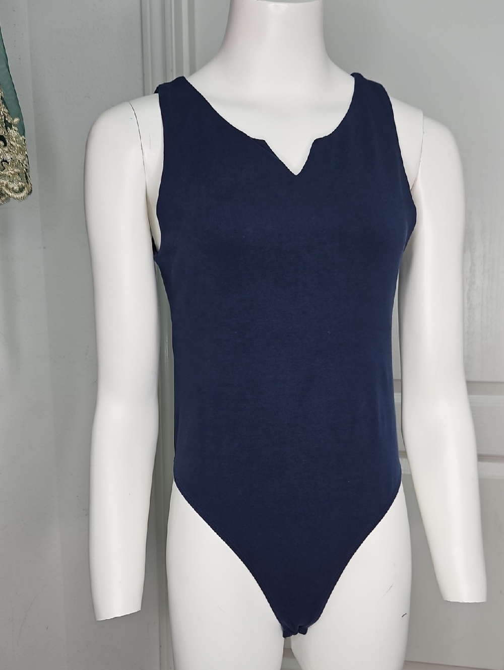 4/$20 glo fashion Sleeveless Body Suit With Built In Bra Navy Blue, Medium